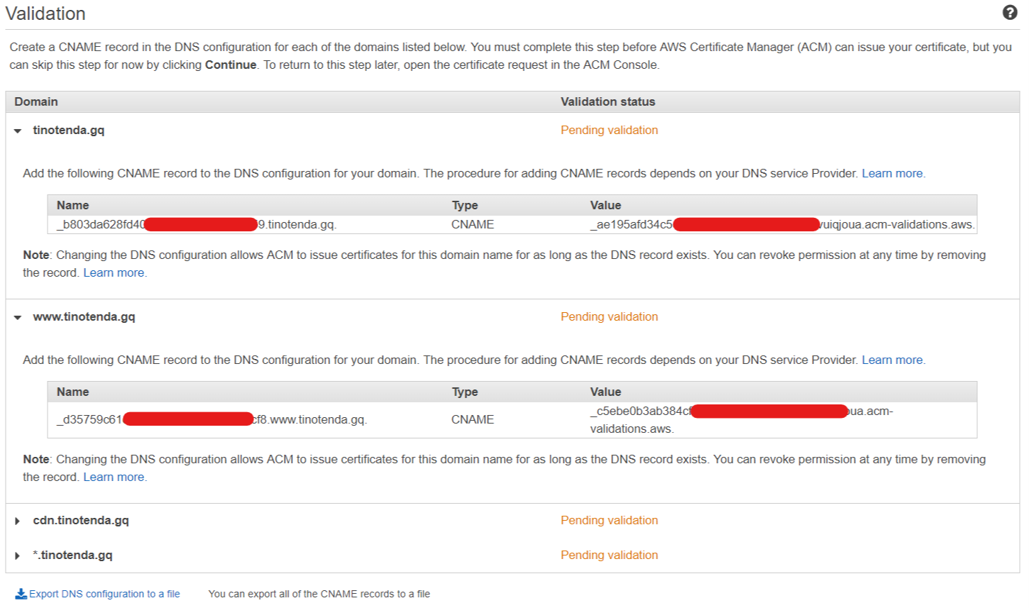 DNS Verification records