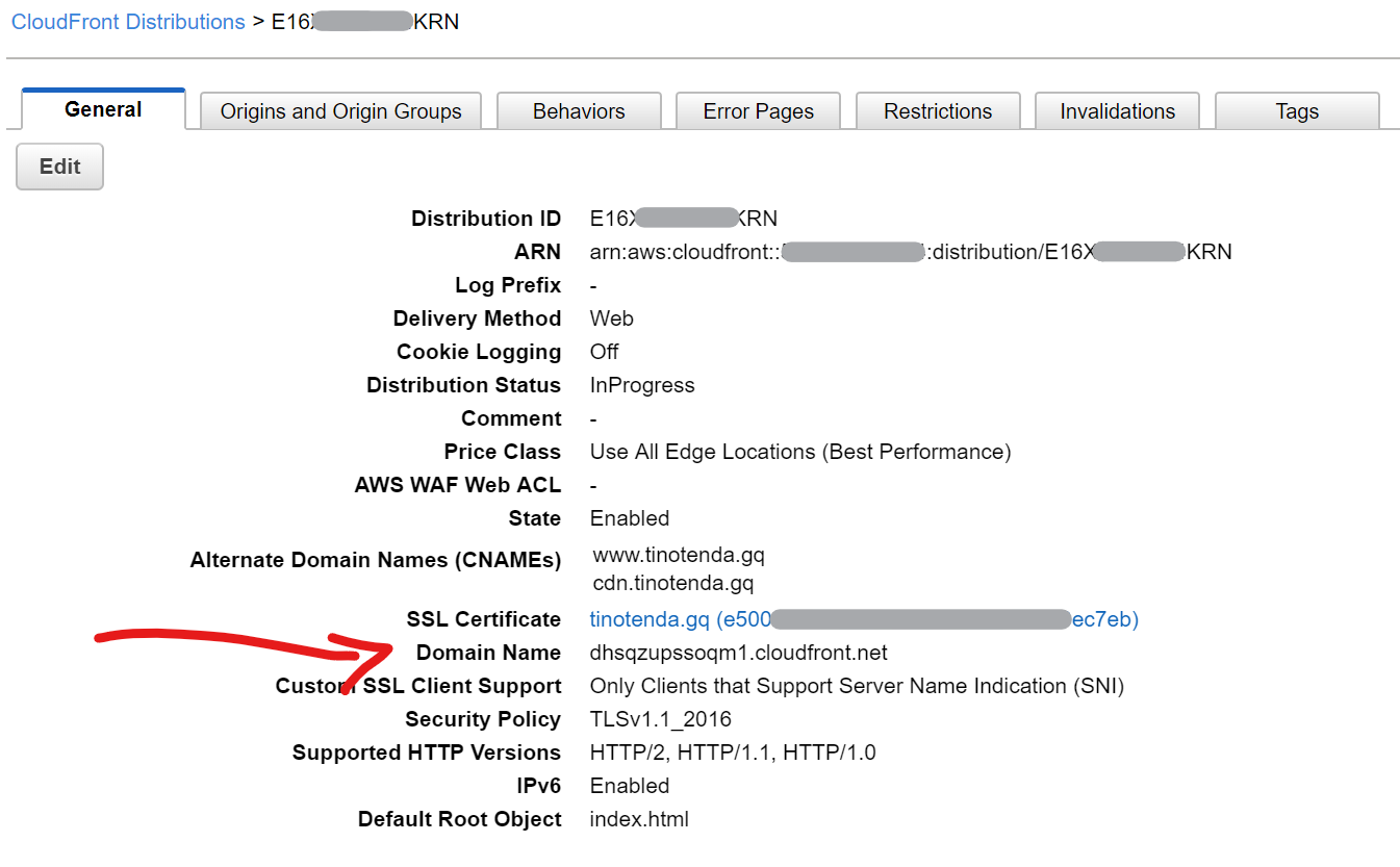 CloudFront configuration with custom domain highlights