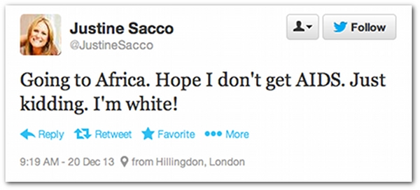 Justine Sacco's tweet.